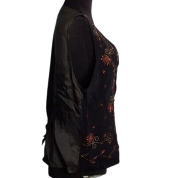 Vintage 90s Carole Little Size M PM Petite Vest Black Beaded Floral Embellished - Picture 11 of 14
